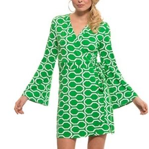Macbeth Collection Links Pattern Wrap Dress SZ SM
